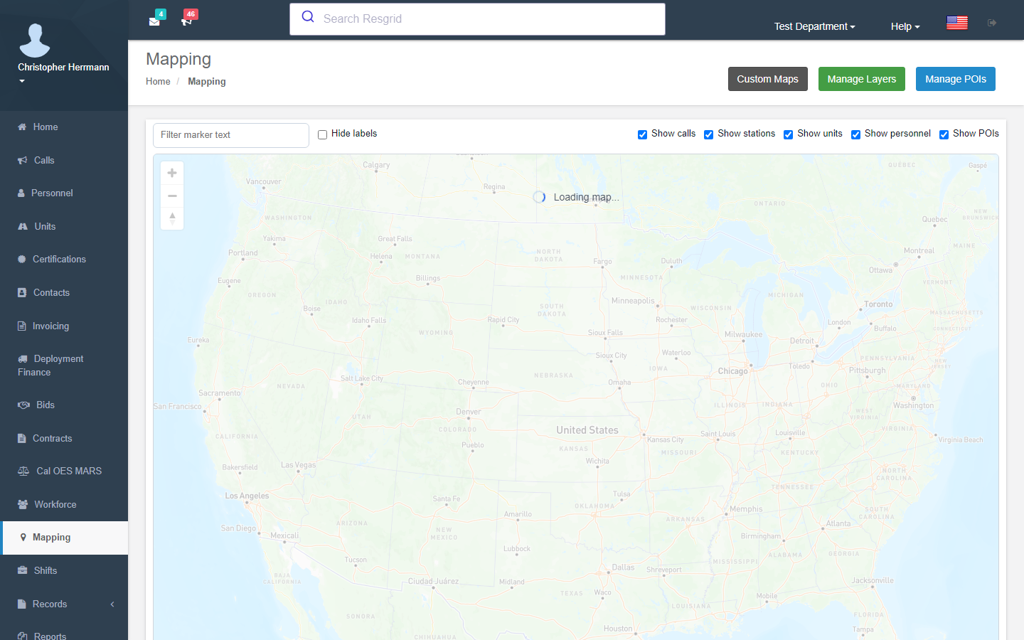 Resgrid hardware GPS unit tracking on the live map