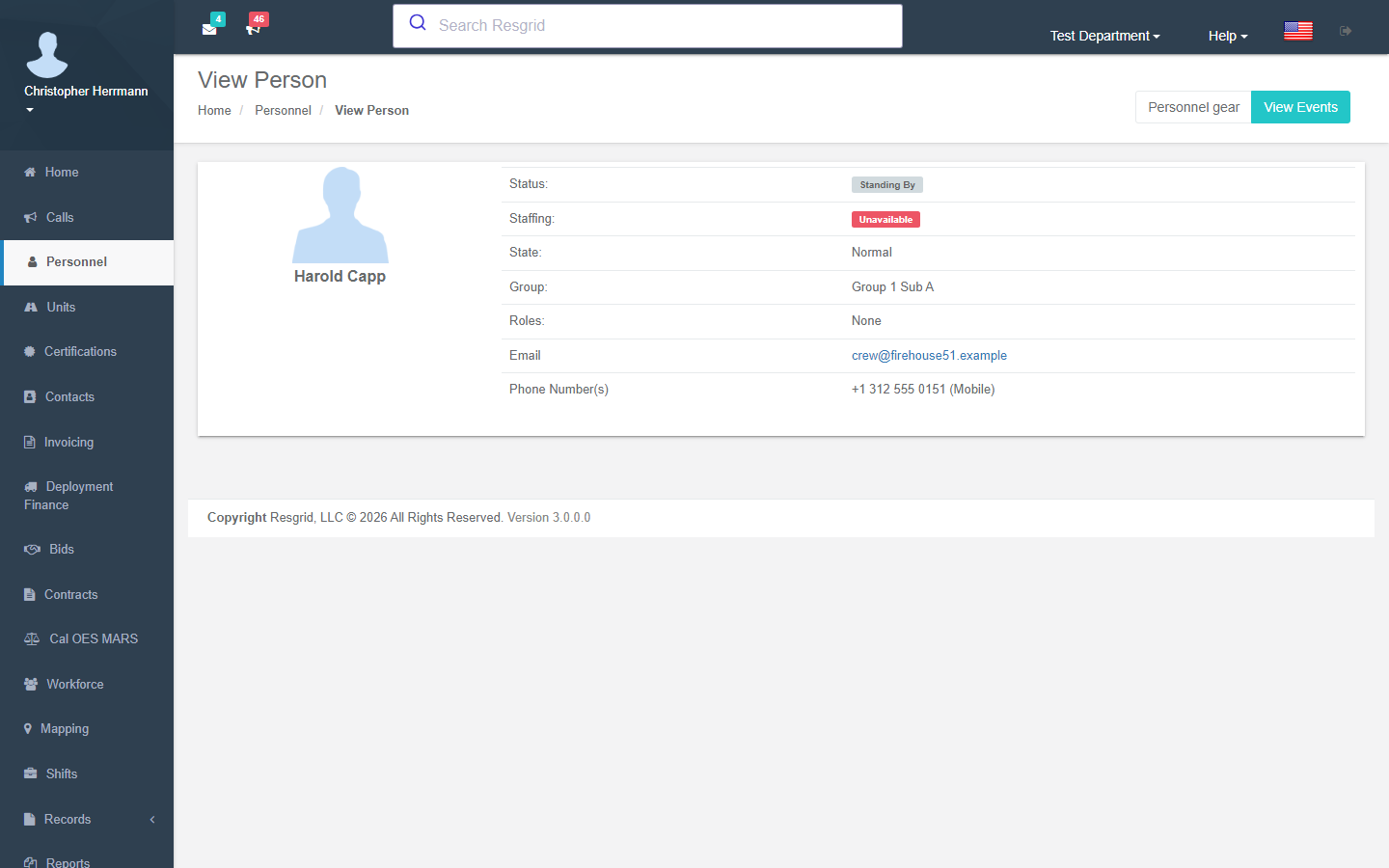 Resgrid Personnel Dashboard