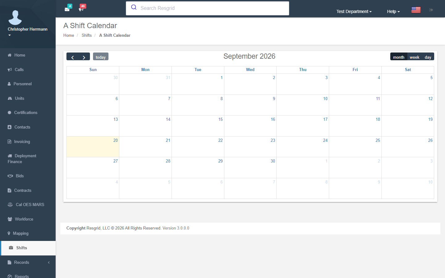 Resgrid Shifts Calendar