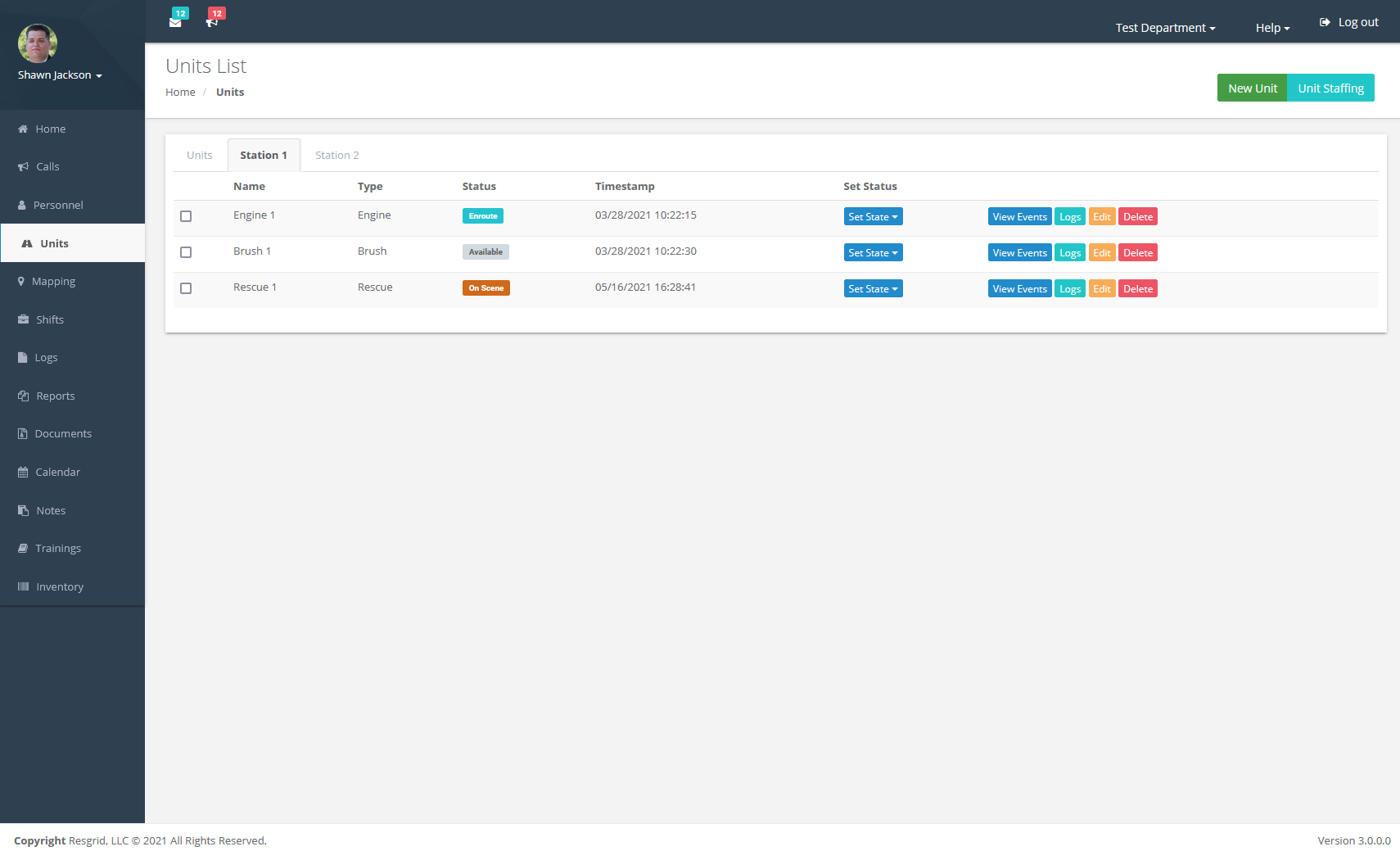 Resgrid Units Dashboard